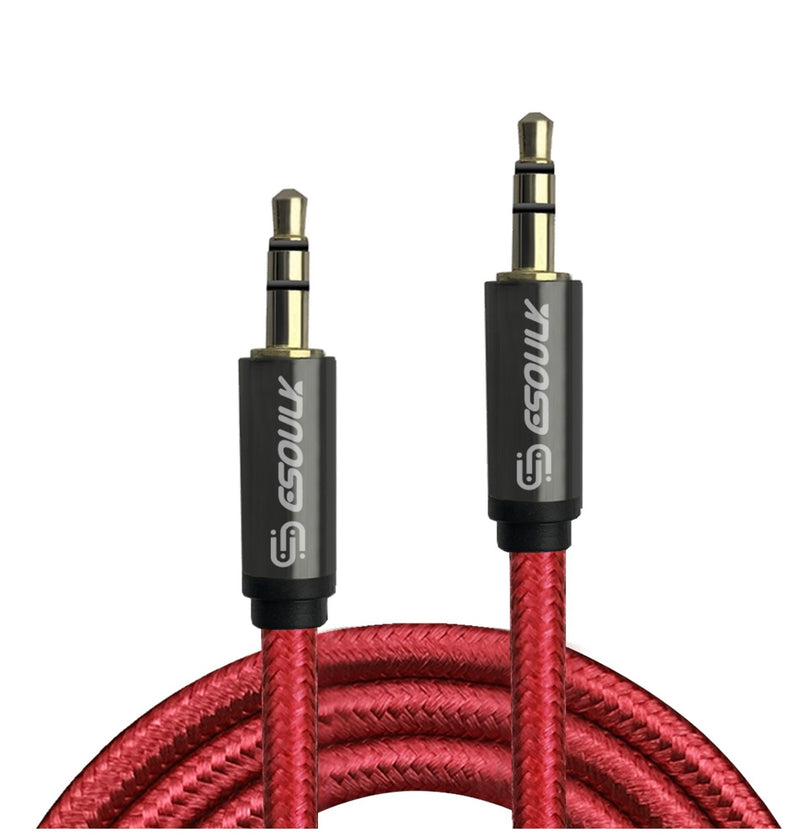 EC32-AUX-RD:Esoulk 4ft 3.5mm Auxiliary Audio Braided Cable Red