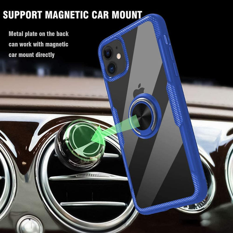 Clear Carbon Fiber Case with Ring Kickstand 360 Degree rotation for iPhone 12 Pro Max (6.7") - Blue