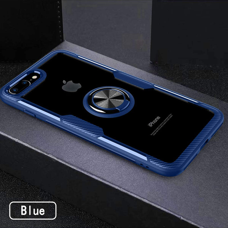 Clear Carbon Fiber Case with Ring Kickstand 360 Degree rotation for iPhone 7 Plus/8 Plus - Blue