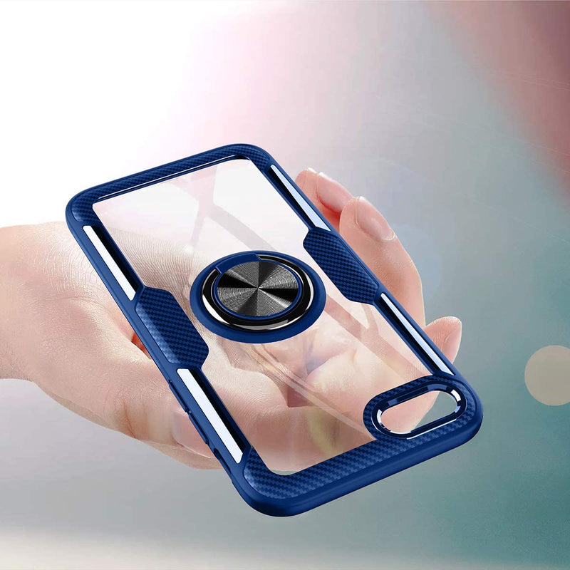 Clear Carbon Fiber Case with Ring Kickstand 360 Degree rotation for iPhone 7/8/SE 2nd Gen - Blue