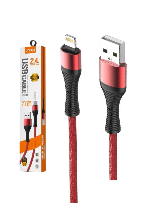 LDNIO LS402 High Speed Lightning to USB 2.4A charging cable RED/GRAY/BLUE