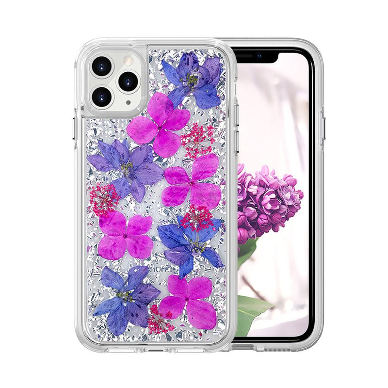Real Dried Flower Transparent Hybrid Case For iPhone 12/12 Pro (6.1") - Purple/Magenta