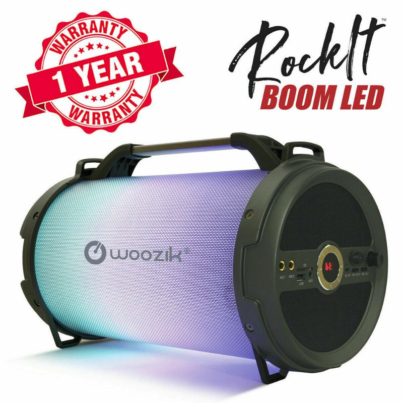 Woozik Rock it Boom LED Portable LED Light Bluetooth Speaker Wireless Boombox FM Radio SD Card USB AUX