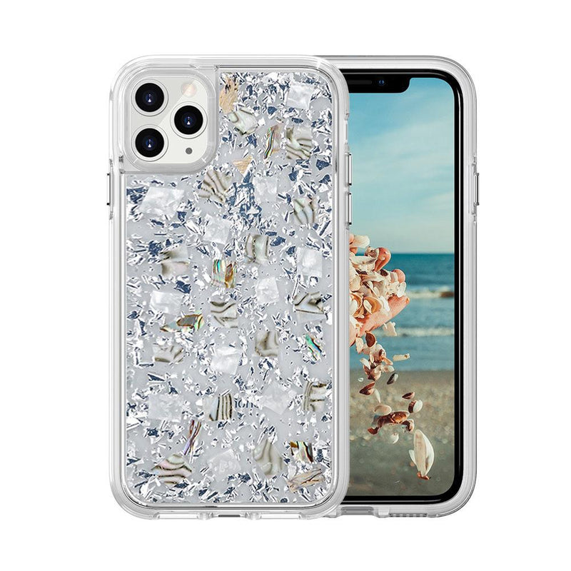 Real Mother-of-Pearl Slices Transparent Hybrid Case For iPhone 11 - Silver